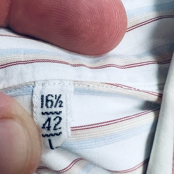Lorenzini White w/ Red, Gold & Blue Stripe Shirt 16.5 34/35 - Picture 4 of 4